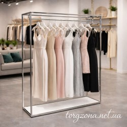 Стійка для весільних та вечірніх суконь 1500×400×2200 мм. хромована з полицею